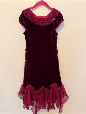 Biscotti Deep Wine Velvet and Chiffon Dress